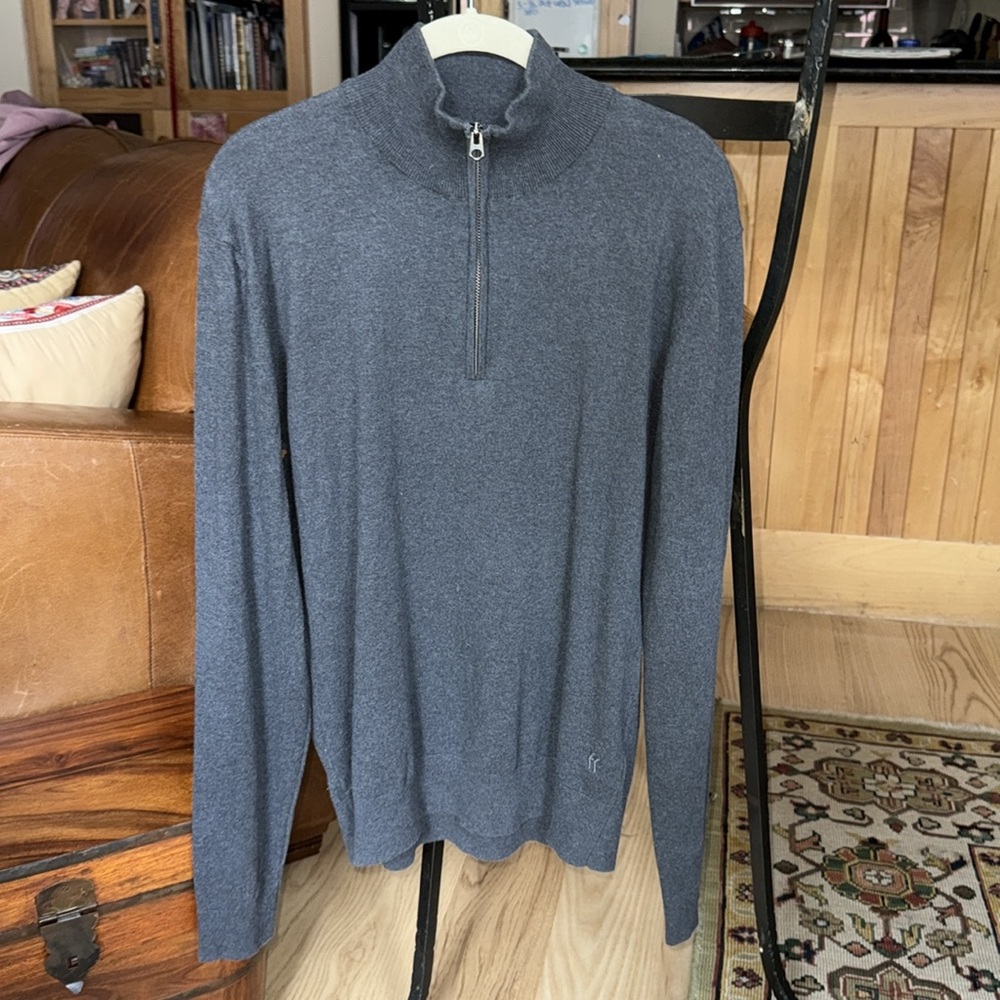 French Connection lightweight cotton blend knit 1/4 zip pullover top. Coal. M